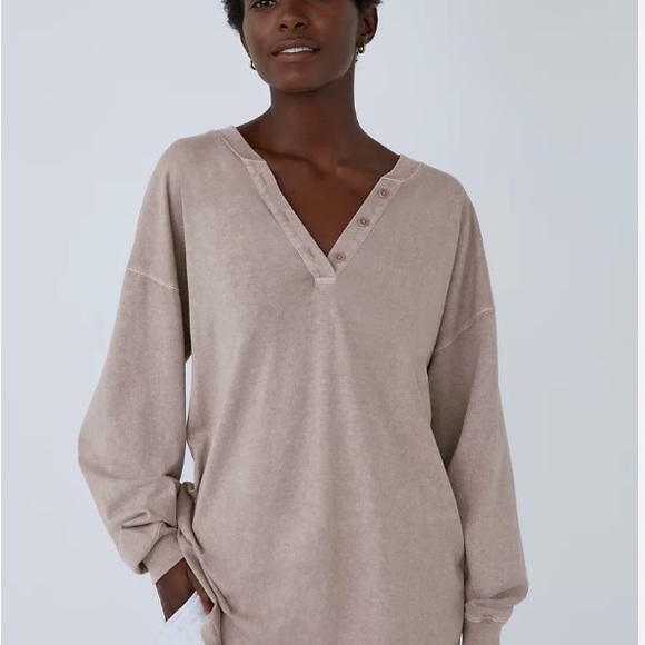 NWT Wilfred Free Sonora Cotton Long-sleeve Henley Shirt - Gd Gull Grey - Small - Picture 7 of 11